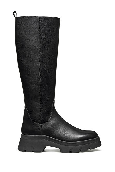 Geox Women's Black D Pluette Zippered Thick Soled Leather Boots D565Me05446C9999