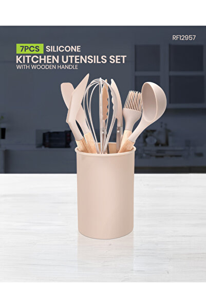 ROYALFORD 7pcs Silicone Kitchen Utensils Set with Wooden Handle- RF12957