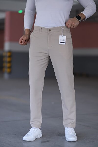 hello7 Ανδρικό λινό παντελόνι σε κρεμ χρώμα Slim Fit Flexible Lycra