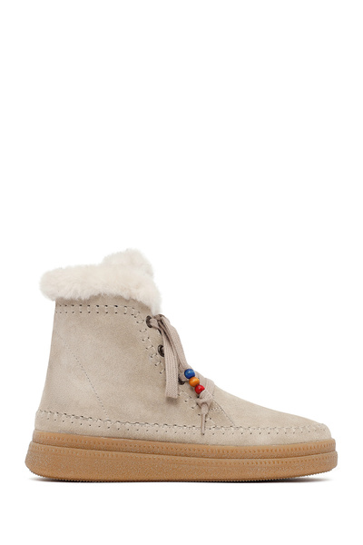 Derimod Cizme Teddy din piele de căprioară, bej, cu șireturi, cu talpă groasă...