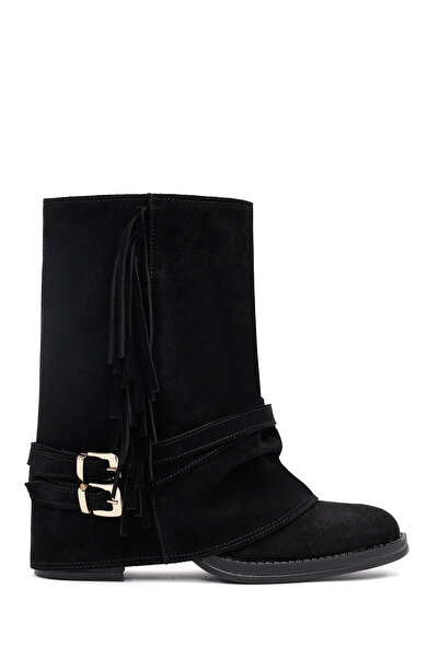 Derimod Kadın Siyah Kalın Topuklu Süet Deri Bot 25AFD221310