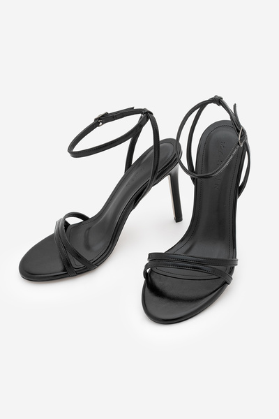 Marjin Women's Oval Toe Ankle Strap Thin Heel Sandals Moneza Black