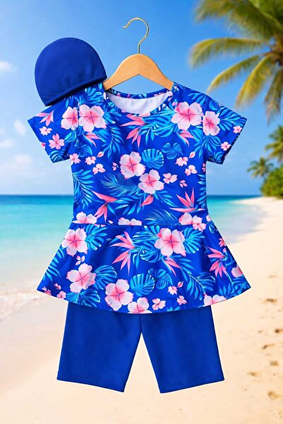 My Kids Wear Kız Çocuk Desenli Şortlu Bone’li Mayo Takımı 12570