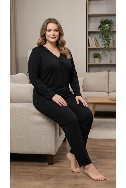 MEBA Women's Large Size Lapel Buttoned Long Sleeve Combed Cotton Mother Black...