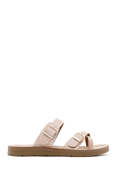 Derimod Γυναικείες παντόφλες με διπλή πόρπη σε ροζ χρώμα και πέτρες 26SFE460114