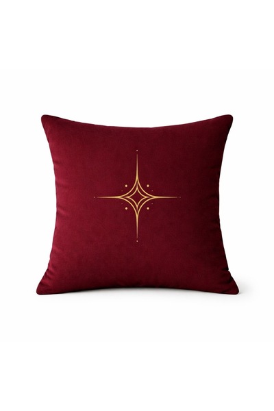 Elay Tekstil Bordo Yıldız Desenli Dijital Baskılı Kırlent Kılıfı -43x43 cm-
