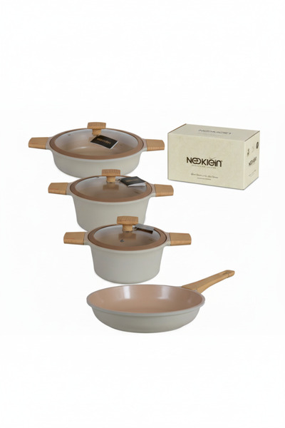 İpek Porselen طقم أواني طهي غير لاصقة مكون من 7 قطع مع أغطية زجاجية مطلية بال...