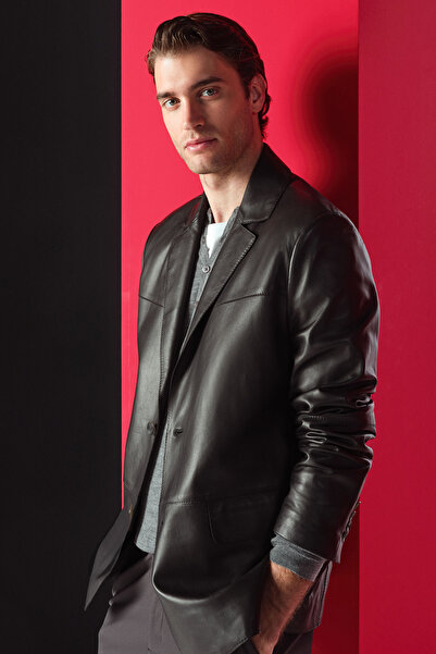 Derimod Rodrygo Men's Black Blazer Leather Jacket 25Wgd6565U4