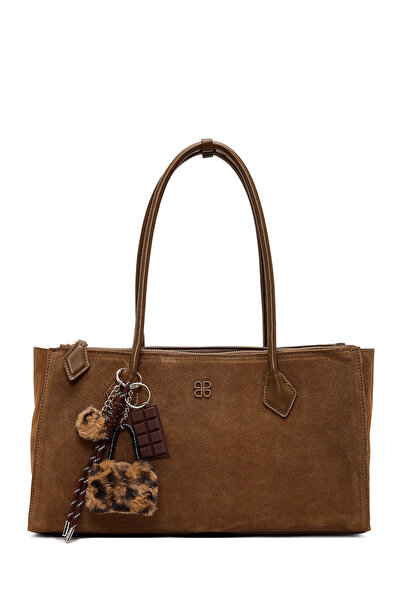 Derimod Women's Camel Charmlı Suede Shoulder Bag 25Wbd256110