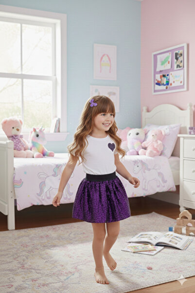 Retro Women Set prințesă din bumbac cu paiete cu model de inimă violet pentru...