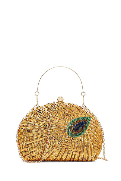 Derimod Geantă de mână pentru rochie de seară cu paiete, cu lanț lung auriu, ...