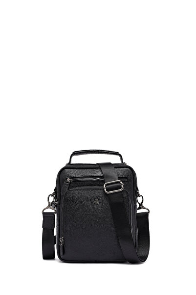 Derimod Men's Black Long Strap Leather Handbag 25Sbd3531Ft