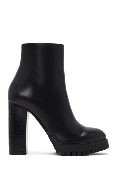 Derimod Women's Black Zippered High Heeled Leather Boots 25Wfd100118