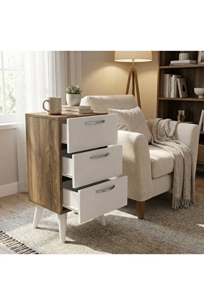 Dekorister Bellini 3 Çekmeceli Şifonyer Beyaz-ceviz