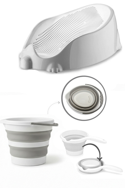 İdeal Baby 3'lü SET Soft Bebek Banyo Küveti & Katlanır Su Kovası Maşrafa Set
