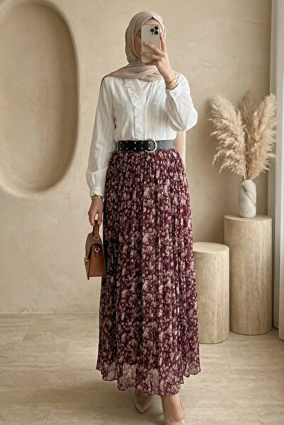 HİJABAYA Με φλοράλ μοτίβο Με φόδρα Χοντρή φούστα σιφόν Ζώνη στρώσεων