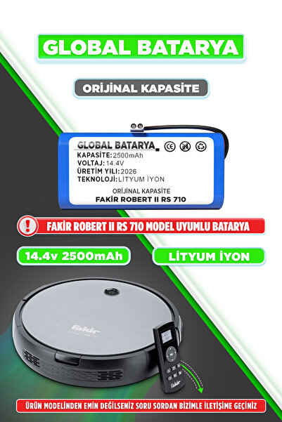 GLOBAL BATARYA Fakir Robert Iı Rs 710 Uyumlu Akıllı Robot Süpürge Bataryası 1...