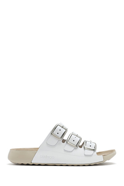 Derimod Papuci confortabili din piele cu cataramă albă pentru femei 25SFD 500118