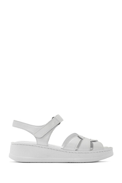 Derimod Kadın Beyaz Bantlı Kalın Tabanlı Hakiki Hakiki Deri Comfort Sandalet ...