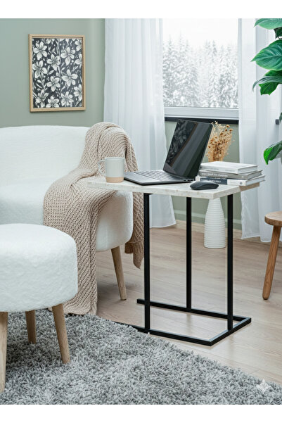 Blamb Koltuk Yanı Metal Sehpa Ahşap Raflı Yan Sehpa Çok Amaçlı Ahşap Raflı Tr...