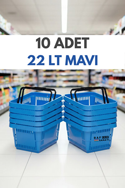 Raf Sanatı 10 ADET / 22 Litre Plastik Market Alışveriş Sepeti Profesyonel Mar...