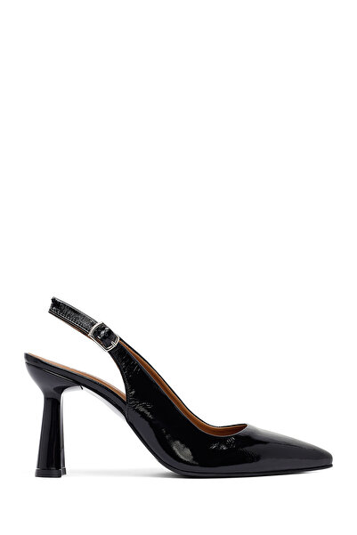 Derimod Γυναικεία μαύρα δερμάτινα παπούτσια με ανοιχτή πλάτη με χοντρό τακούν...