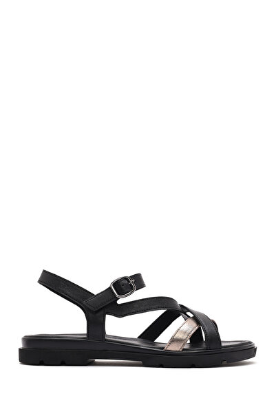 Derimod Women's Black Ankle Buckle Genuine Leather Sandals 25Sfd341614