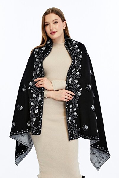 panşalço Karanfil Model Black-Bone-Grey Knitwear Shoulder Shawl, Knitwear Sha...