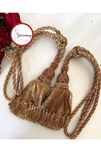 Gelincimherşey Fon Perde Için Gold Camel Kol Bağı Püsküllü 2'li Braçol