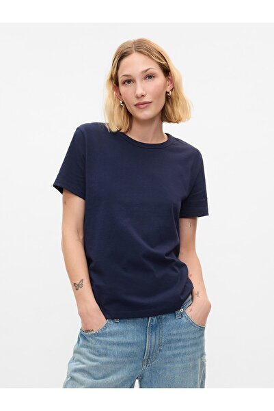 GAP Kadın Lacivert %100 Pamuk VintageSoft Bisiklet Yaka T-Shirt