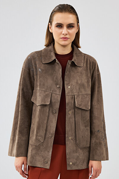 Derimod Jennifer Kadın Vizon Süet Deri Ceket 24WGD522810