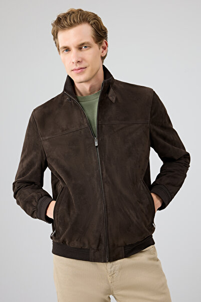 Derimod سترة مارسيلو للرجال من الجلد السويدي ذات الياقة البنية 24WGD 654210
