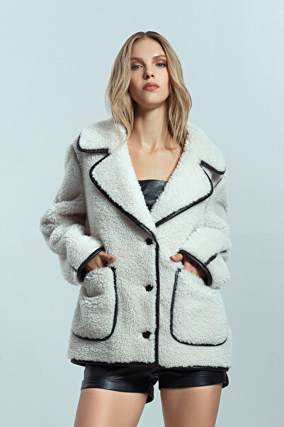 Derimod Valley Kadın Bej Kruvaze Yaka Teddy Mont 24WGP5269FF