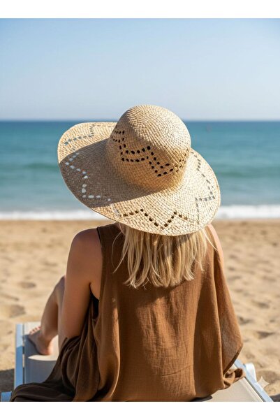 Axesoire 14725 Fringed Camel Wide Straw Hat
