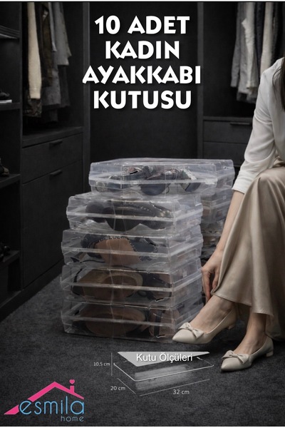 ESMİLA 10 ADET ŞEFFAF KADIN AYAKKABI KUTUSU SEPET DÜZENLEYİCİ ORGANİZER ÇOK A...