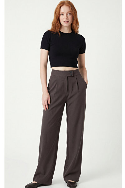 DIANNA Stretch Fabric Double Buttoned Flexible Buttons Anthracite Palazzo Pants