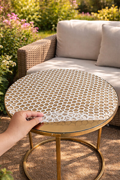 Rona Home Husă rotundă din PVC transparent cu model de dantelă tip fagure pen...