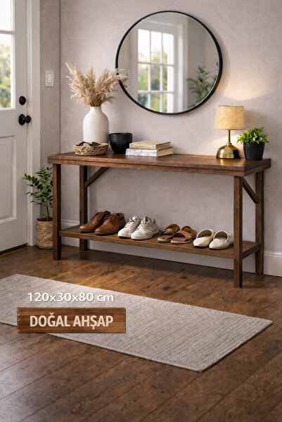 Woodymoda Doğal Ahşap Çam Dresuar -Hol & Antre Ayakkabılıklı Konsol 100 cm