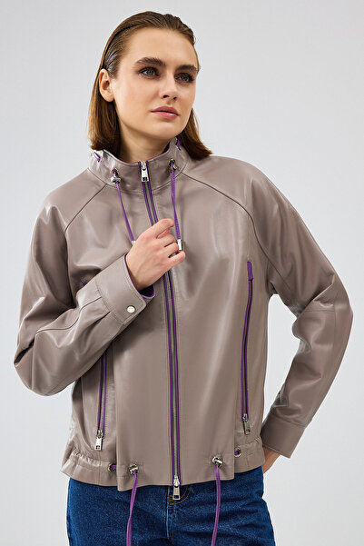 Derimod Jachetă de piele oversize gri pentru femei Terry 24WGD5238U4