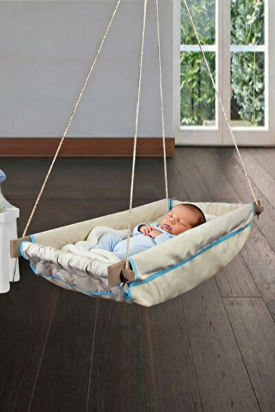 Bundeba Wise Mavi Ahşap Yaylı Zıpzıp Hamak Beşik Hoppala Tavana Asılan Salınc...