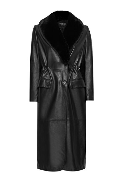 Derimod Juliet Women's Black Fur Leather Top Coat 24Wge52151M
