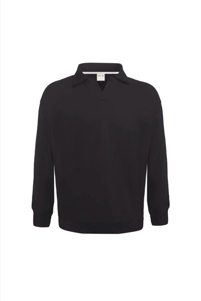 UNIQVIBE Polo Collar Organic Cotton Black Men's Sweatshirt