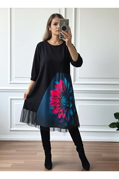 MAXORA SHOP Rochie fantezie cu Imprimeuri Colorate și Bordură de Dantelă