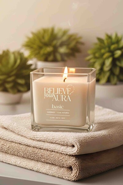 Believe Your Aura Natural Kokusuz Mum - %100 Soya Mumu Paşabahçe Magnolia Kas...