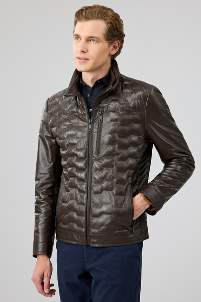 Derimod Silva Men's Brown Hooded Leather Coat 24Wgd6552U3