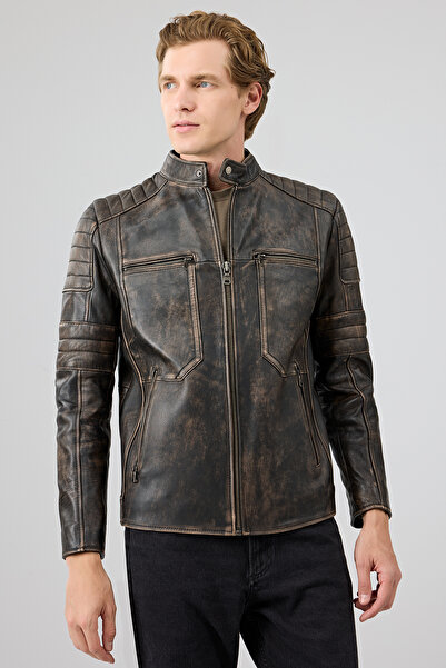 Derimod Morant Erkek Kahverengi Vintage Slim-Fit Deri Ceket 24WGF6554G6