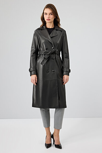 Derimod Beyonce Women's Black Leather Top Coat 22Wgd5026U4