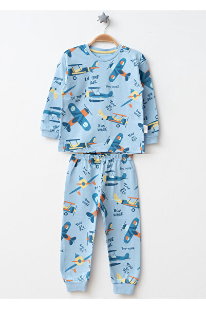Beniizle Синьо пижама за момчета с мотив самолет