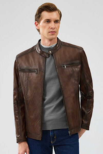 Derimod Gabriel Erkek Kahverengi Regular Deri Spor Ceket 24WGE6537NC