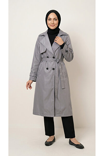 BENAHOLL معطف دورييرا بأكمام وأزرار أمامية وربطة عنق - ZŞ6002 رمادي